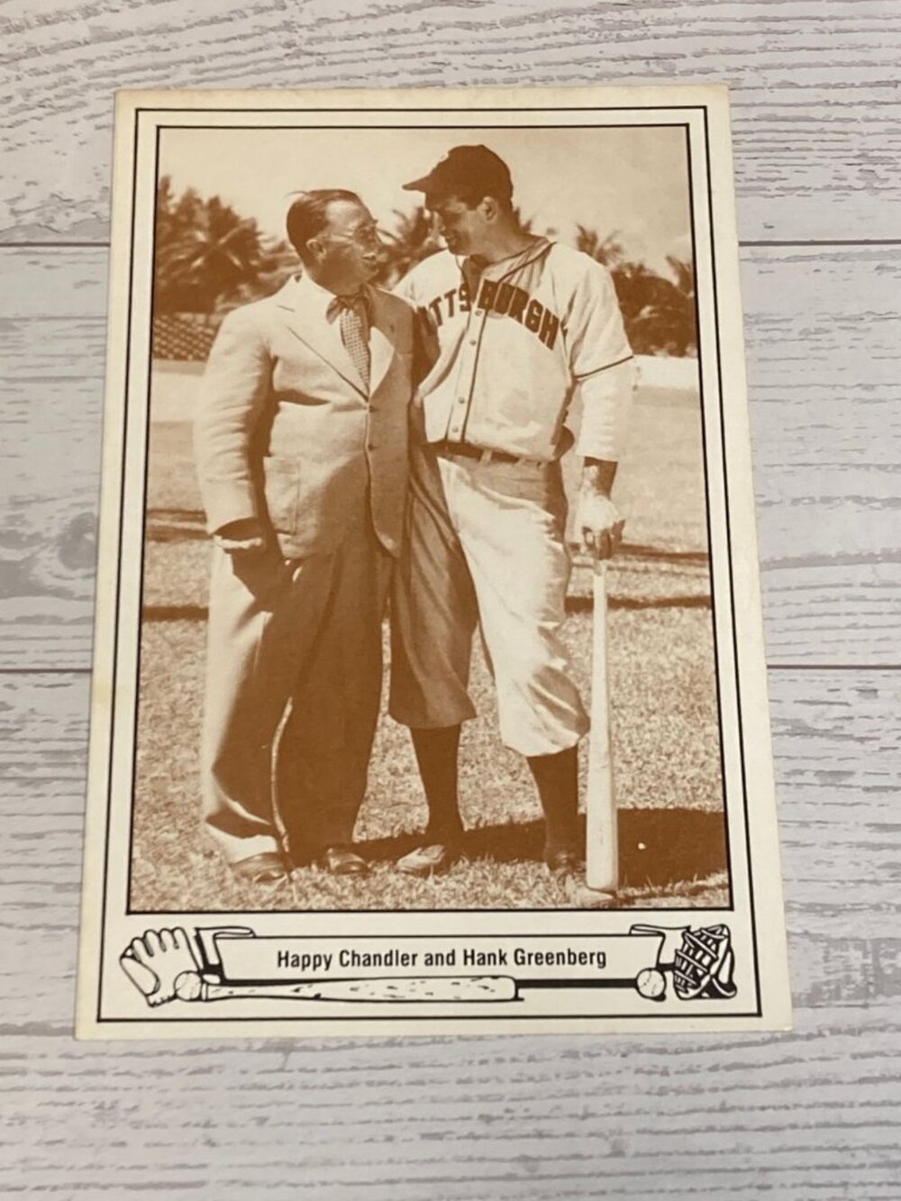 Playball Photo Postcard Happy Chandler Hank Greenberg Pittsburgh 1947 Baseball